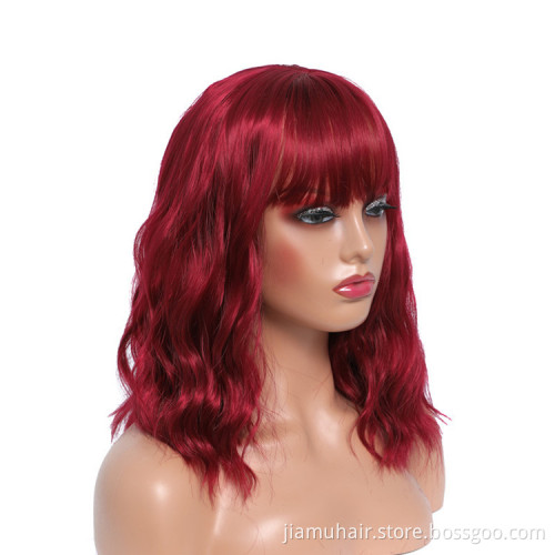Pink Red Short Wig with Bangs Synthetic BOBO Wigs Cosplay Wholesale Short Wave Hair Wigs